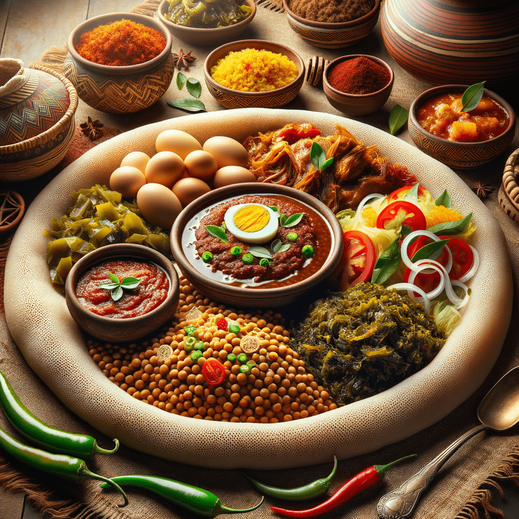 Traditional Ethiopian Injera and Dishes